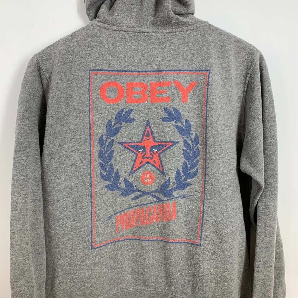 Obey Women's Propaganda Full Zip Cotton‎ Hooded Long Sleeve Sweatshirt Size M - Picture 3 of 12